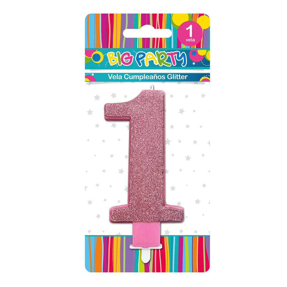 Vela Glitter N°1 Colores Surtidos 8,5 cm | Big Party